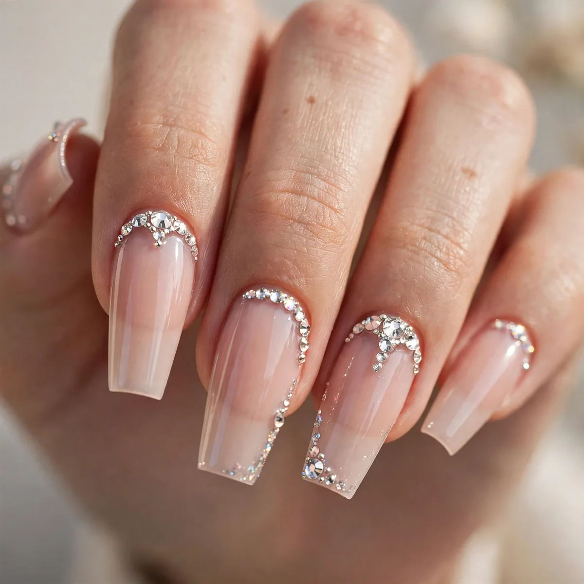 Rhinestone accents on coffin nails