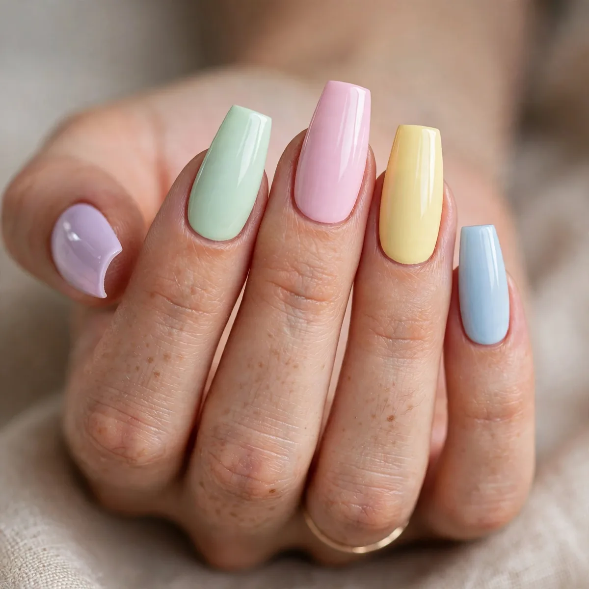 Pastel colored coffin nails