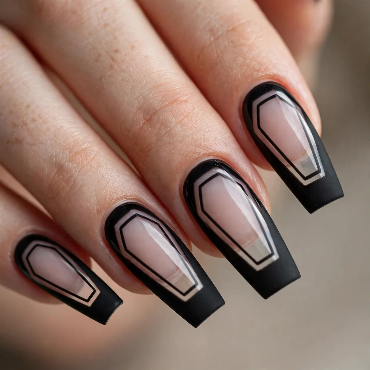 Negative space design on coffin nails