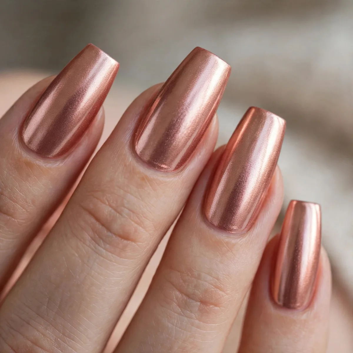 Rose gold metallic coffin nails