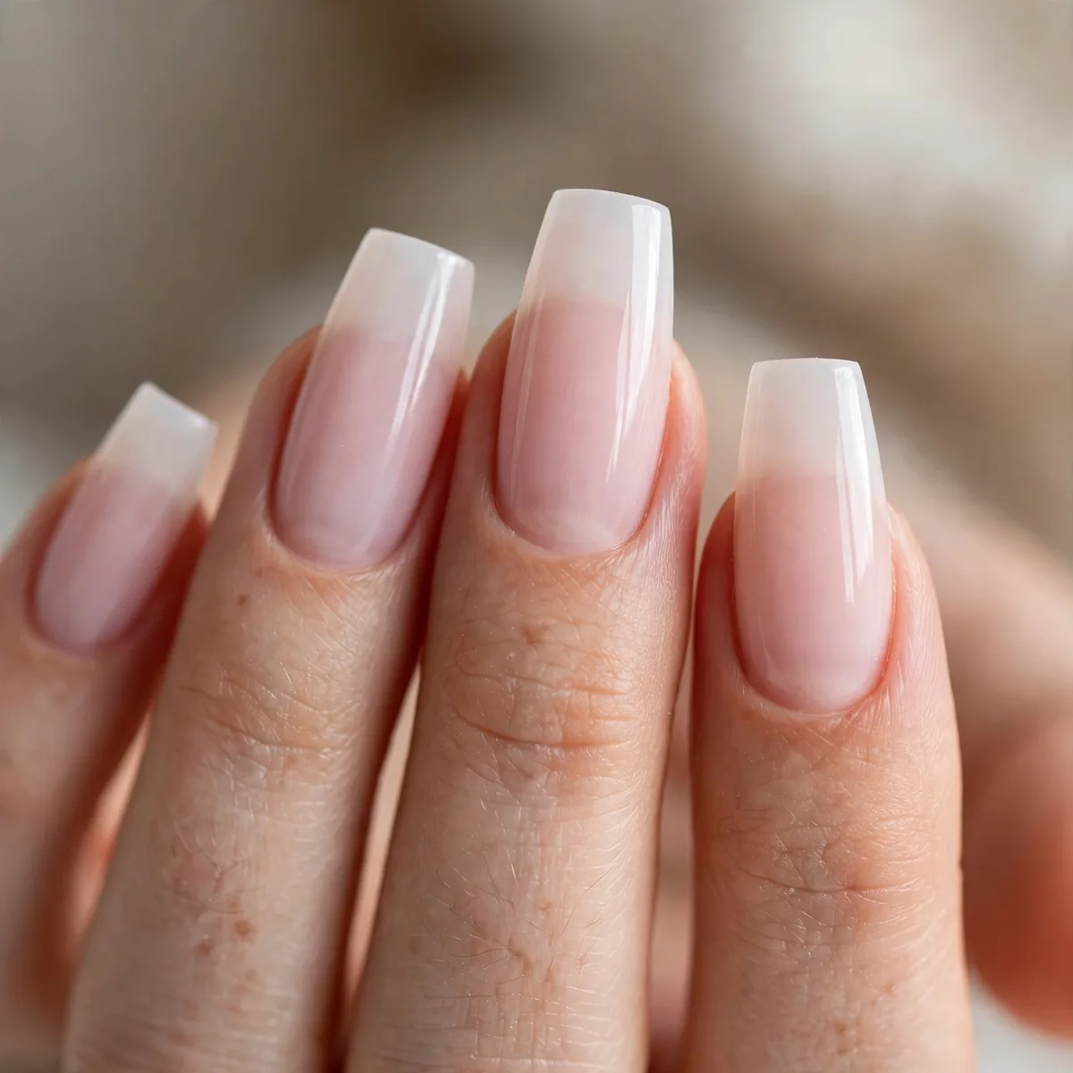 Milky pink sheer coffin nails