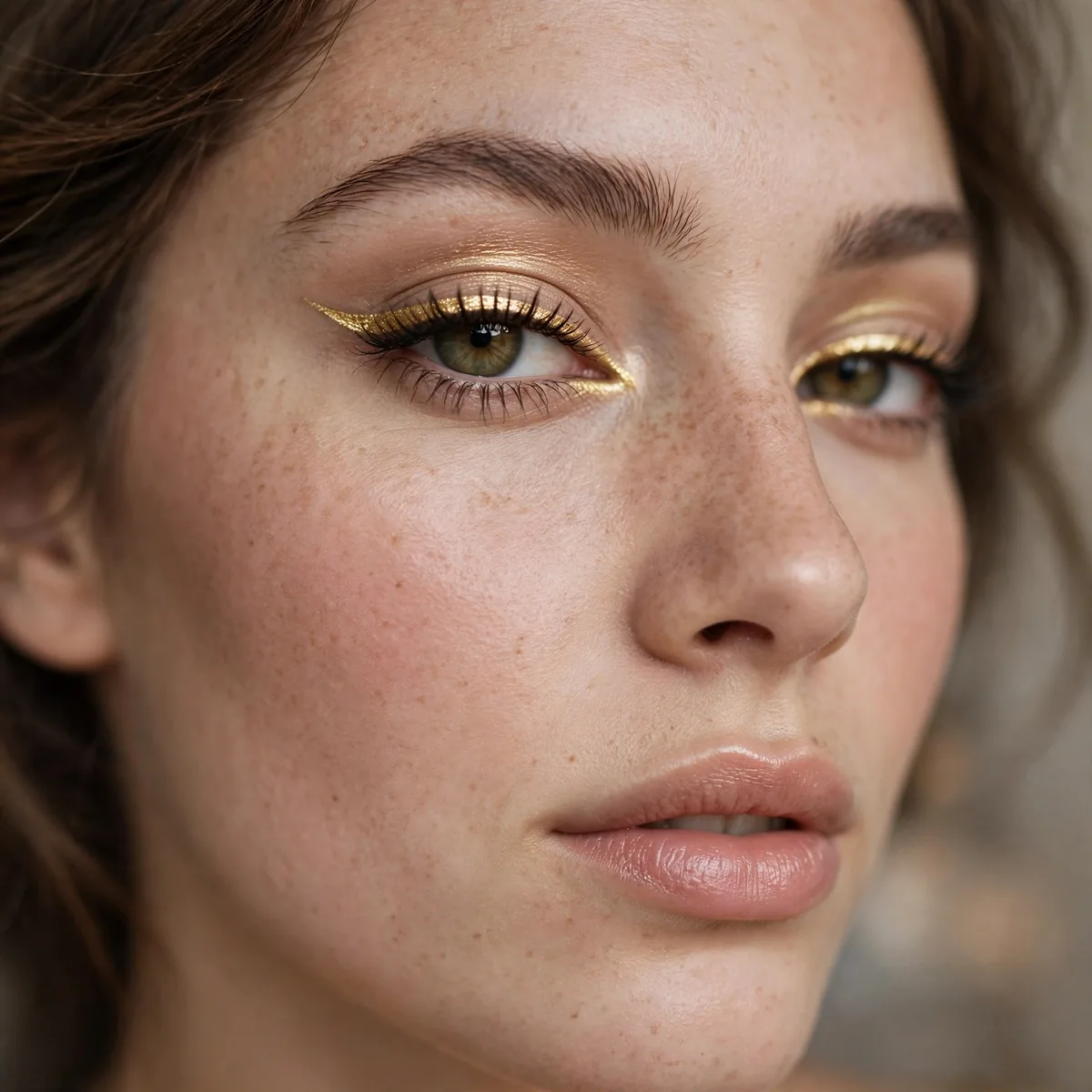 Gold metallic eyeliner look