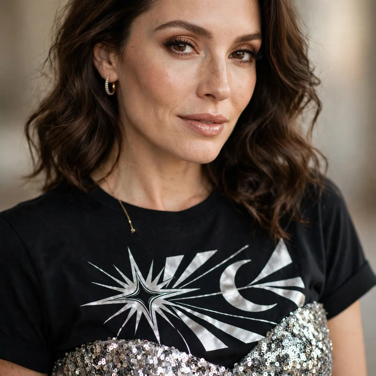 Graphic tee with sequin skirt concert