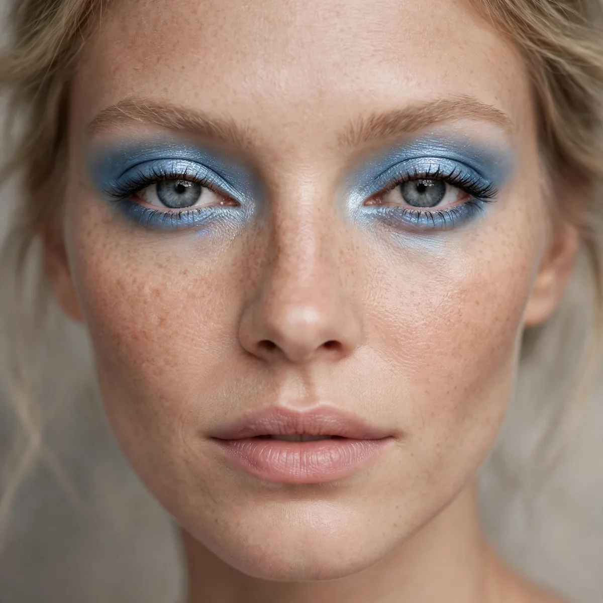 Icy blue eyeshadow on gray eyes