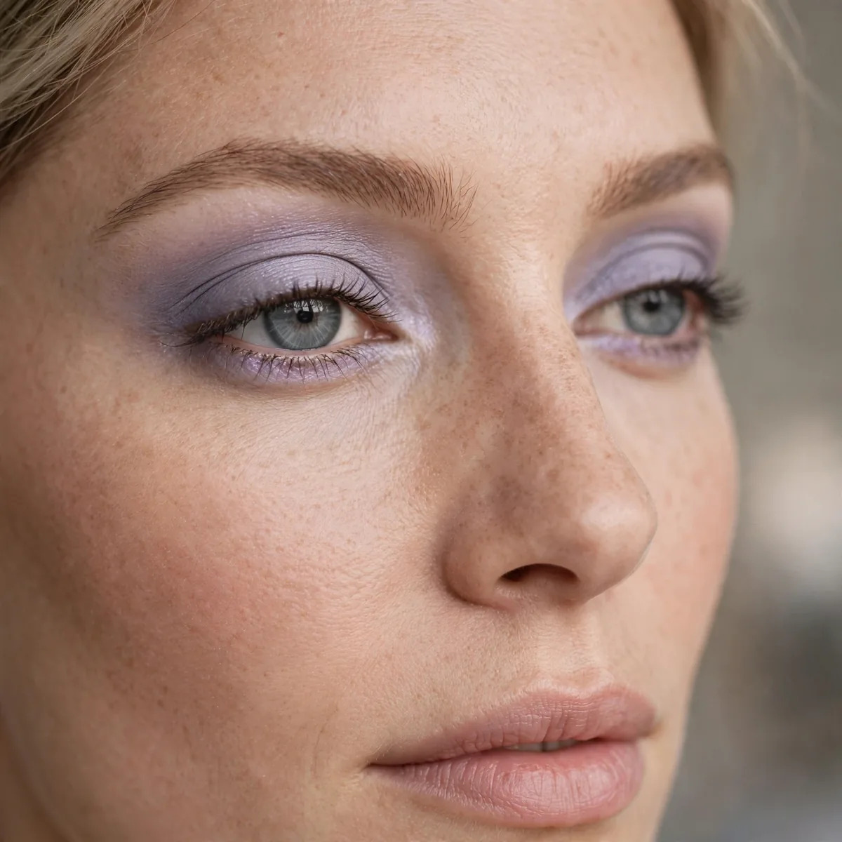 Lavender gray eyeshadow on gray eyes