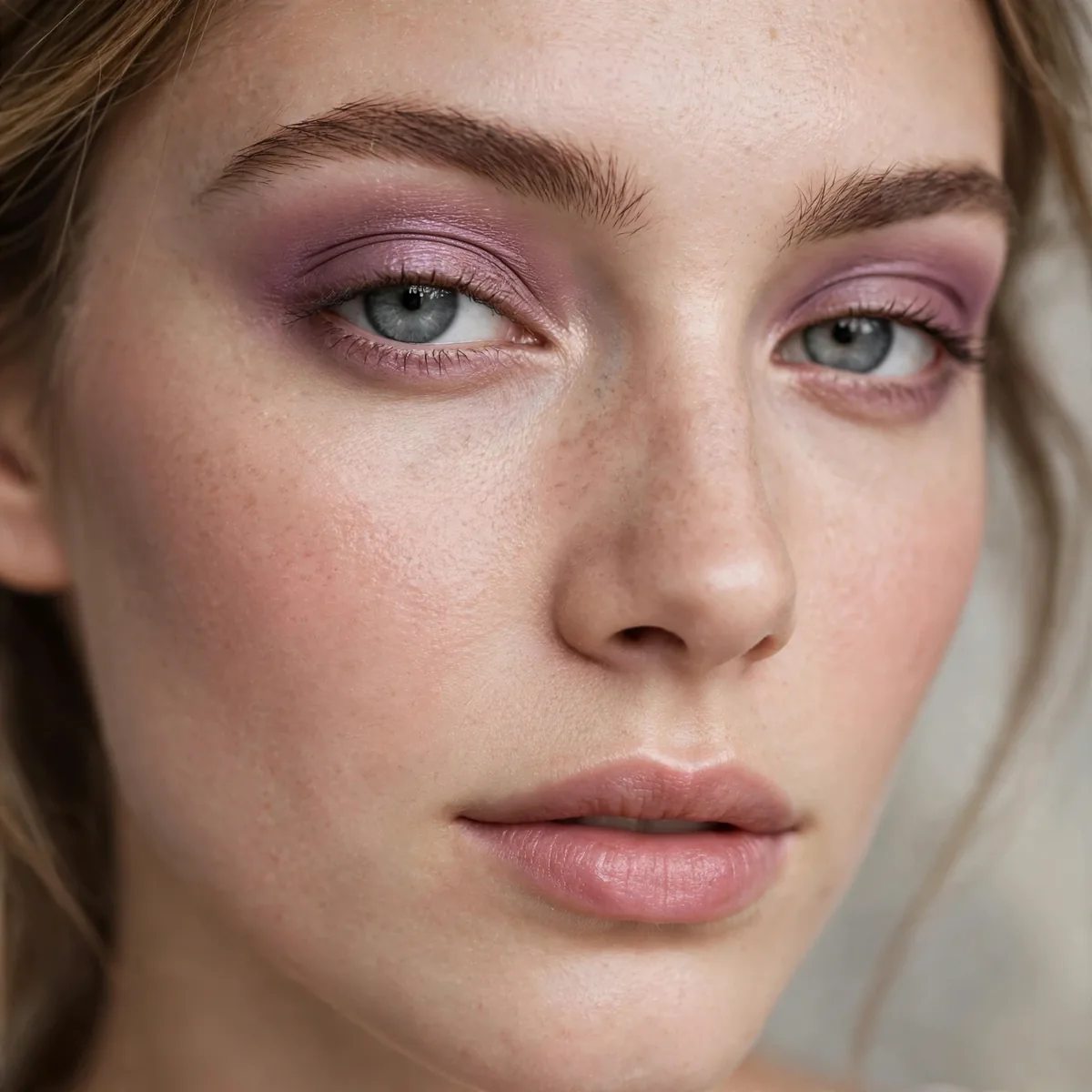 Cool mauve eyeshadow on gray eyes