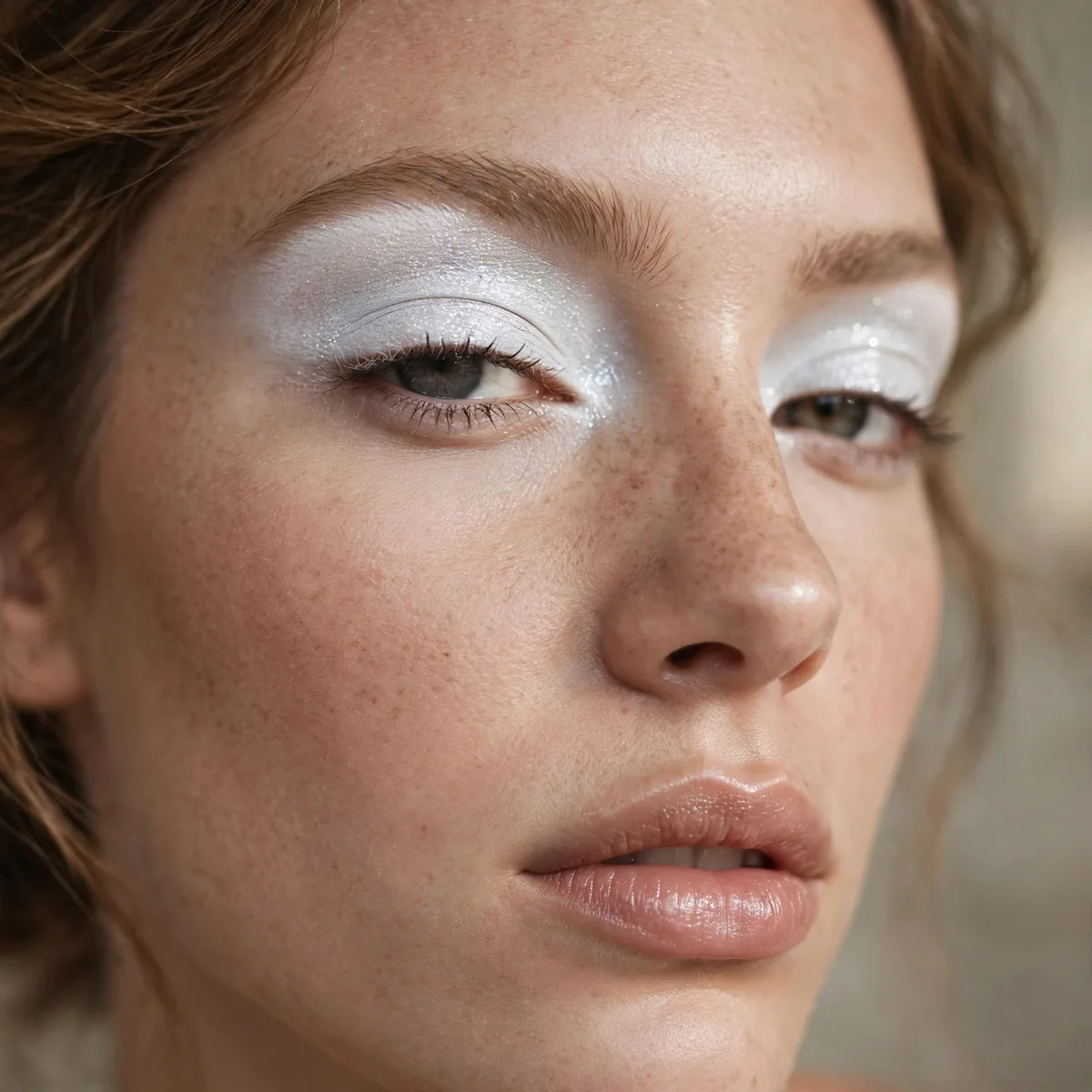 Frosted white eyeshadow highlight