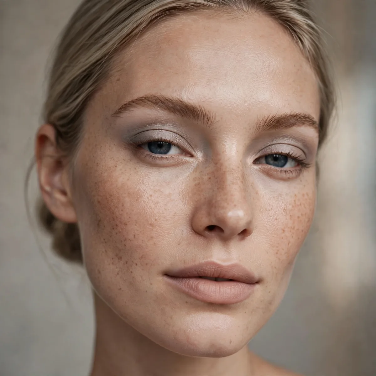 Cool nude eyeshadow minimal look