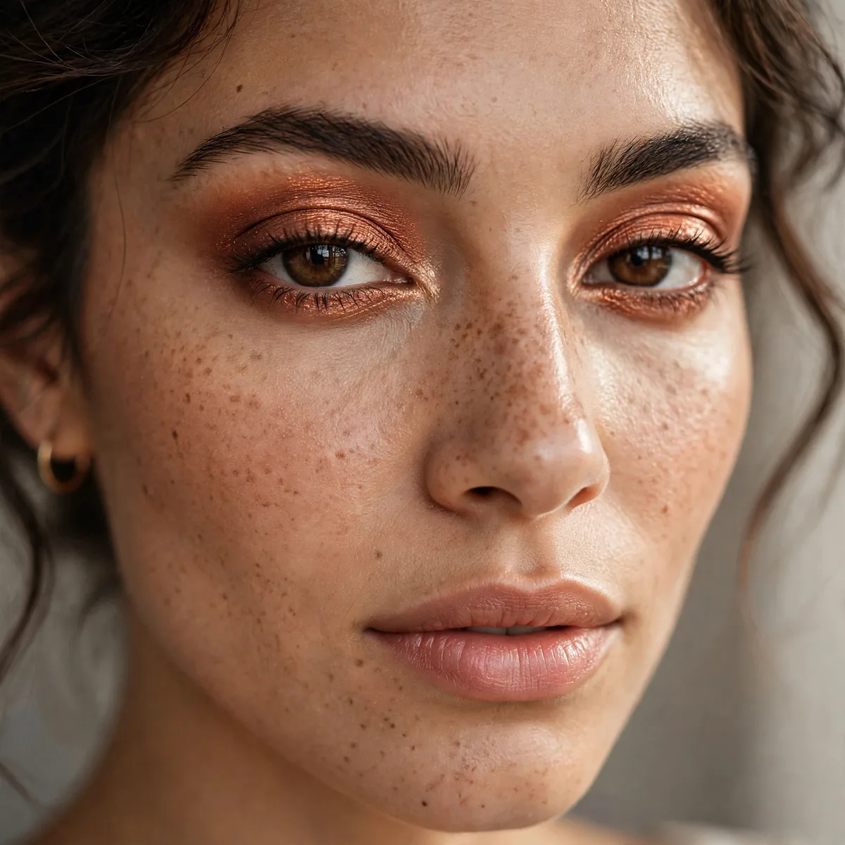 Copper eyeshadow on brown eyes