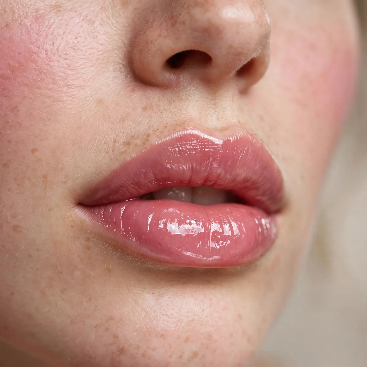Glossy pink lips coquette