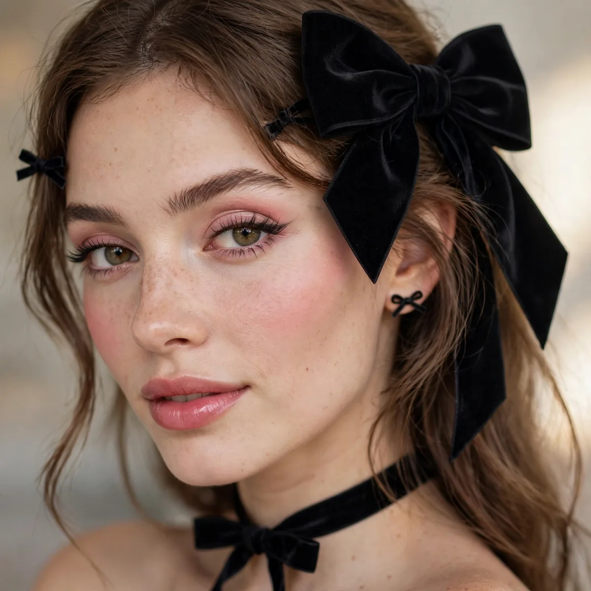 Bow accessories with coquette makeup