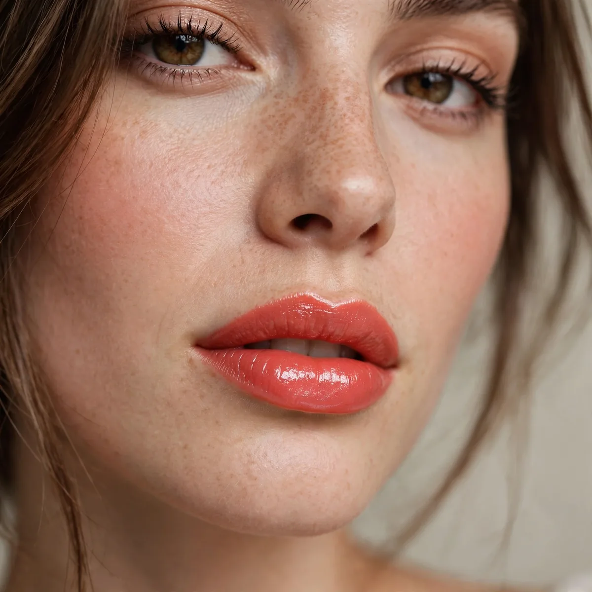 Coral gloss shiny lipstick