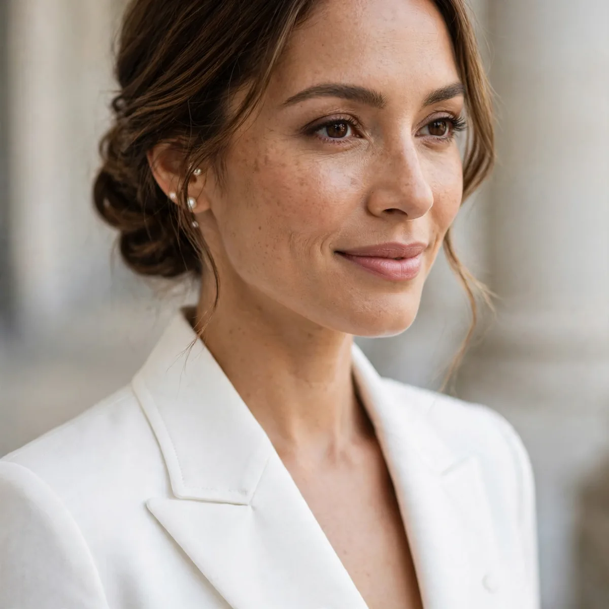 White tailored jumpsuit courthouse wedding
