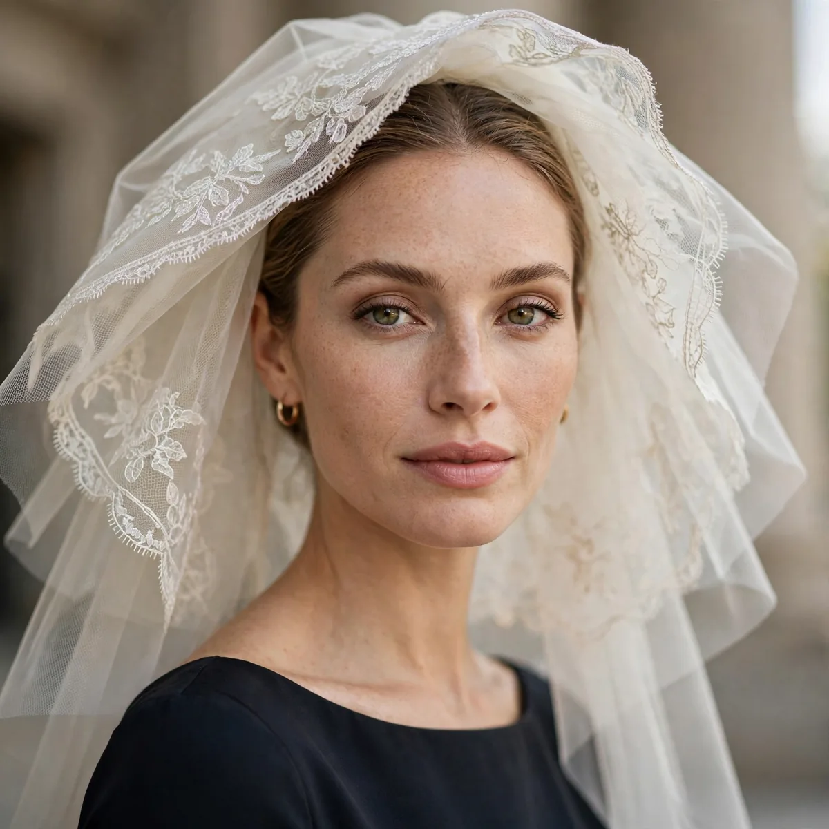 Simple dress with statement veil courthouse