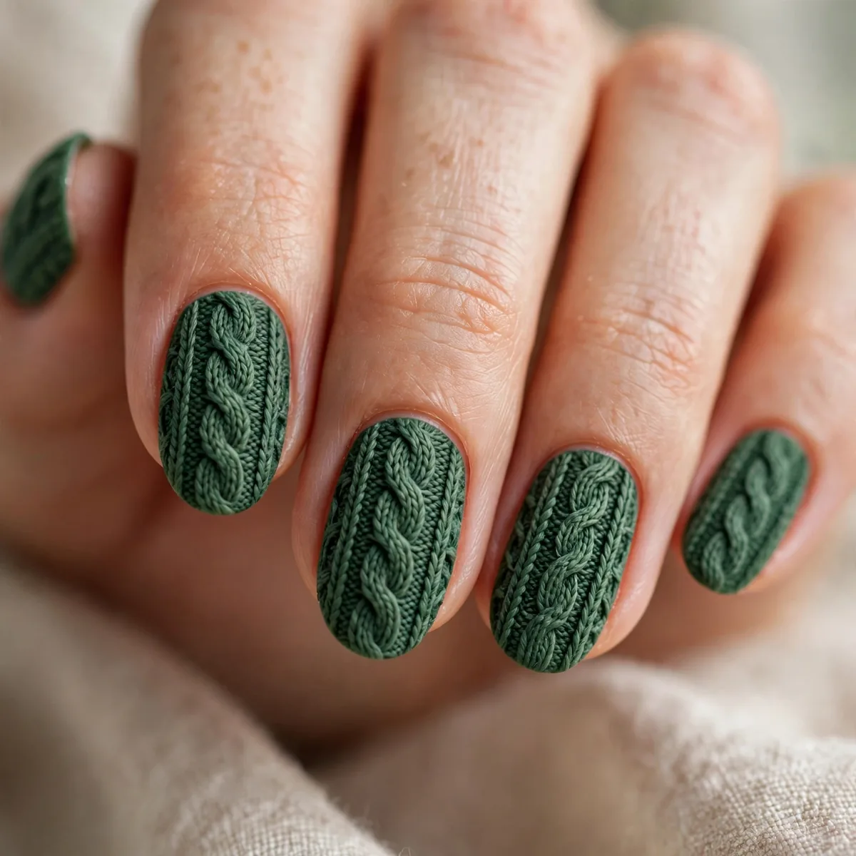 Forest green knit sweater nails