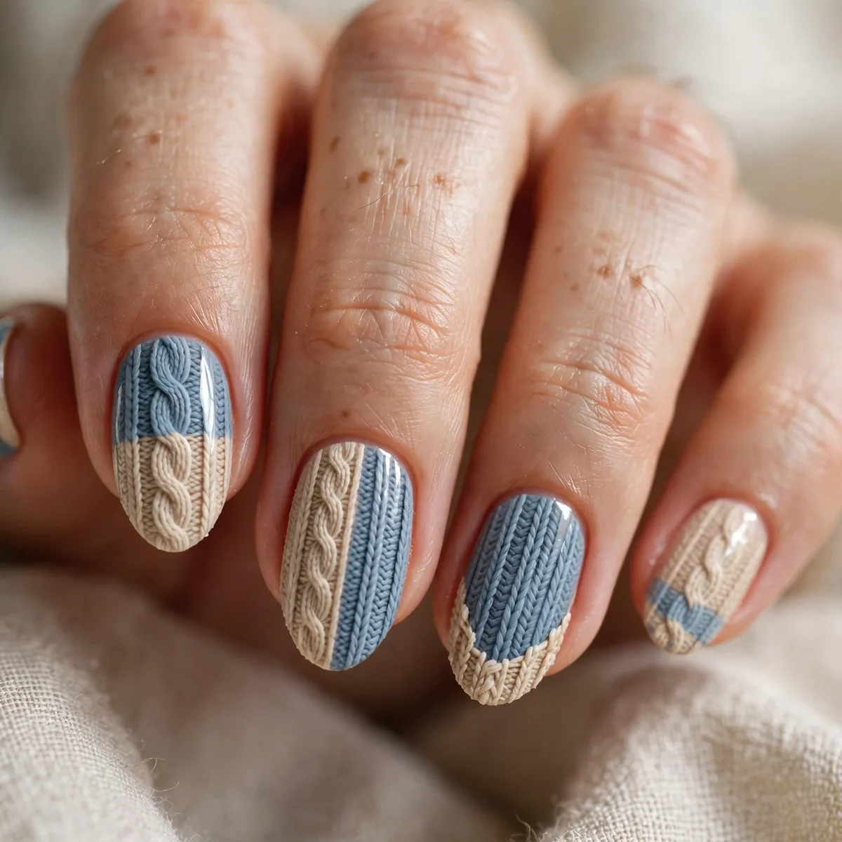 Two-tone sweater knit nail art
