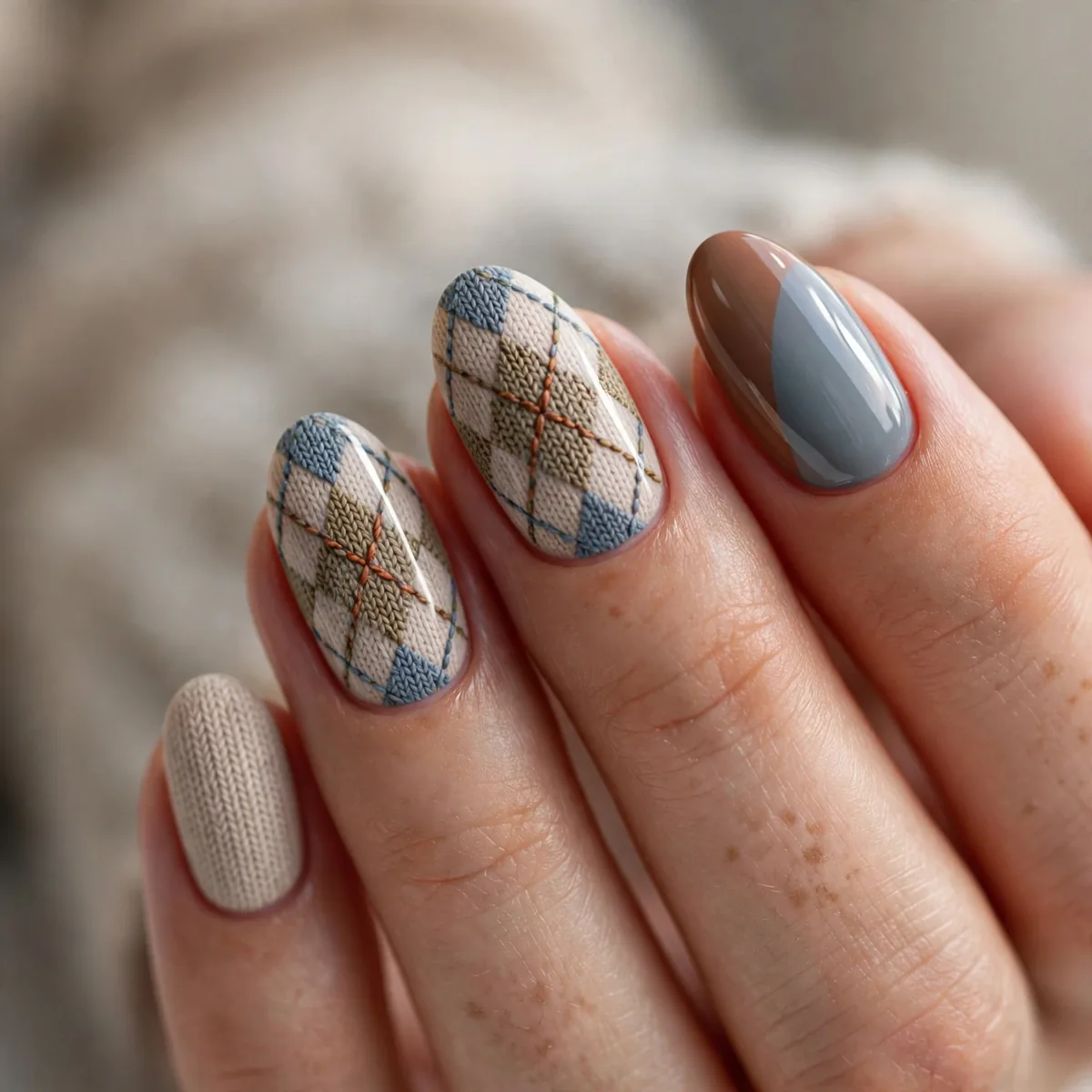 Argyle sweater vest nail accent