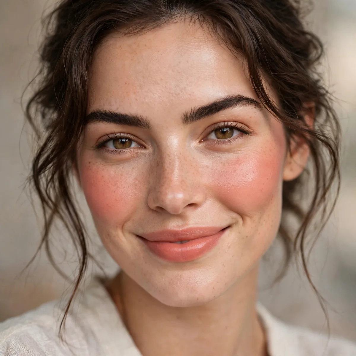 Coral cream blush energetic look