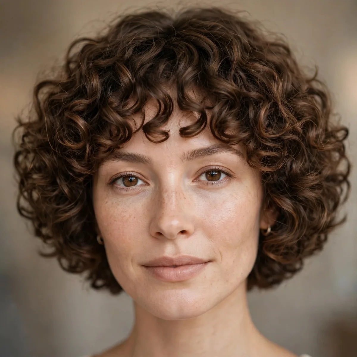 Rounded curly bob with even curl distribution