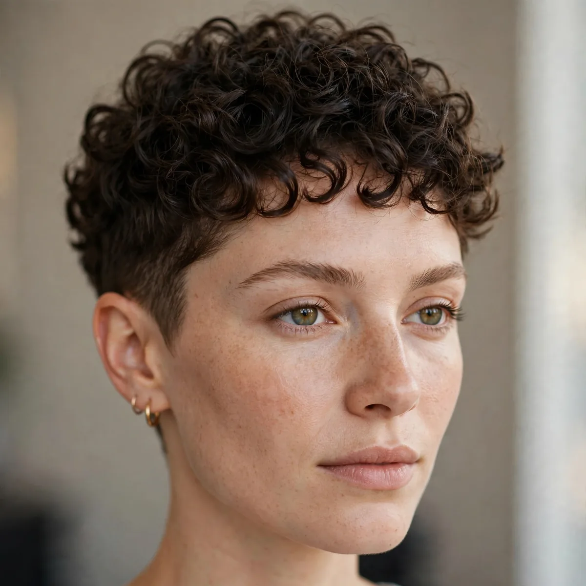 Very short curly crop bob with tapered sides