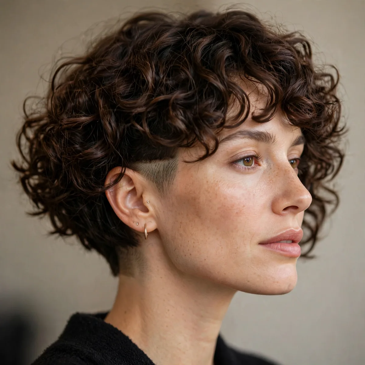Curly bob with a hidden undercut for volume control