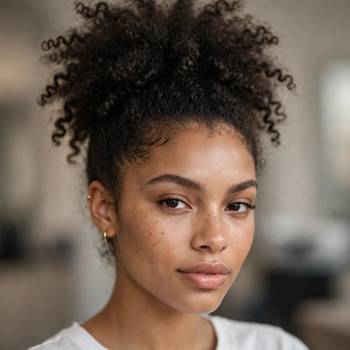 High curly puff hairstyle