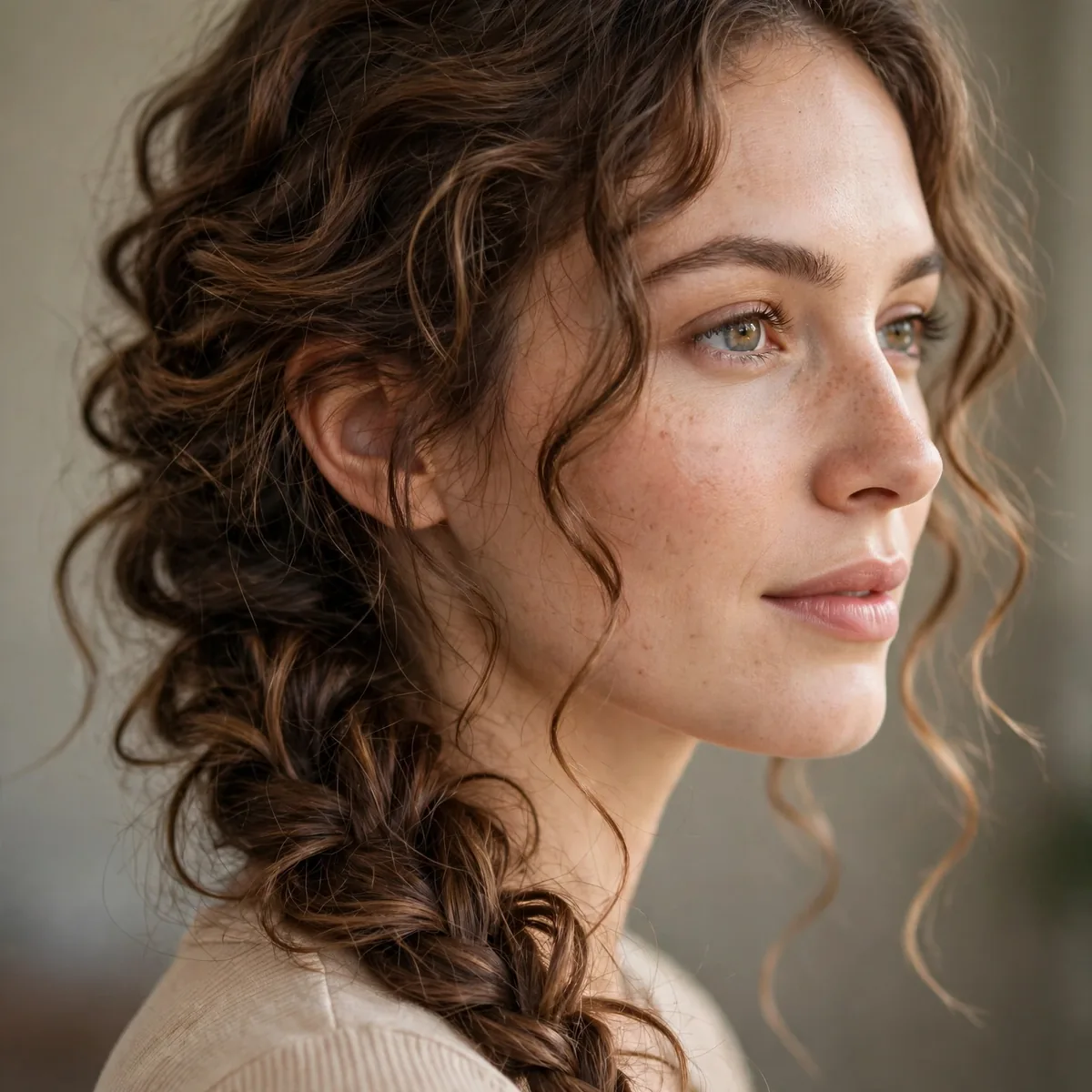 Loose side braid on second-day curls