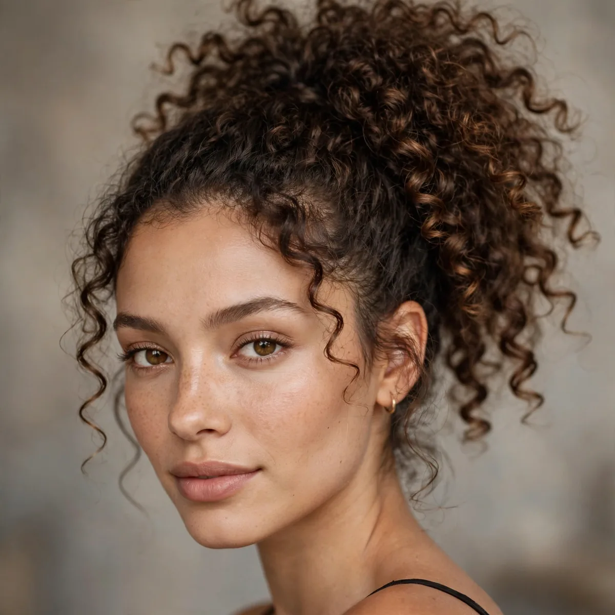 High ponytail on curly hair