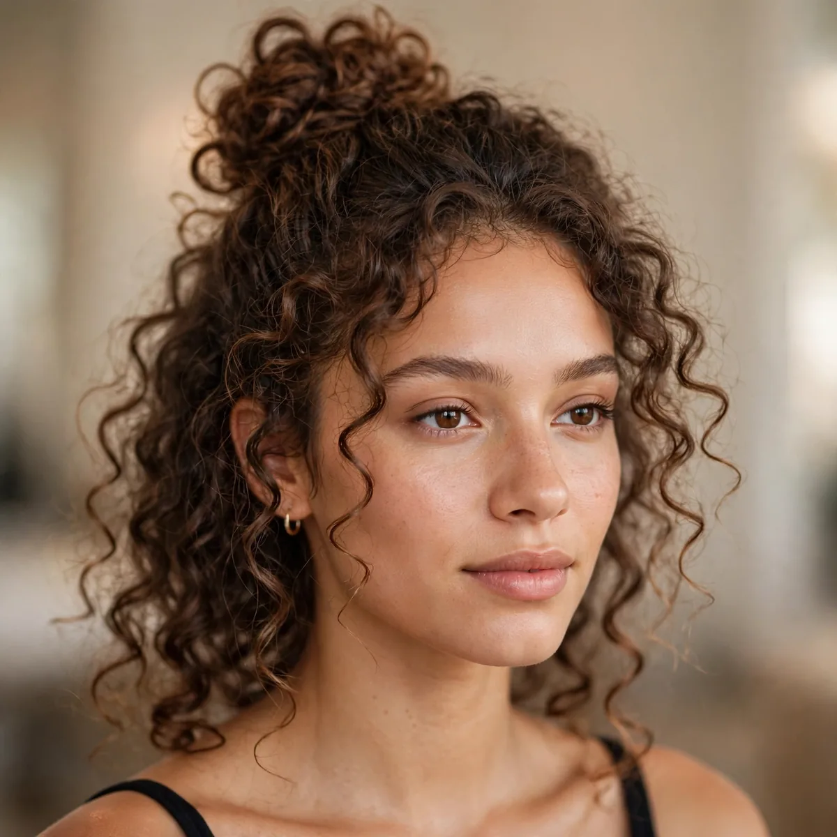 Half-up bun on curly hair