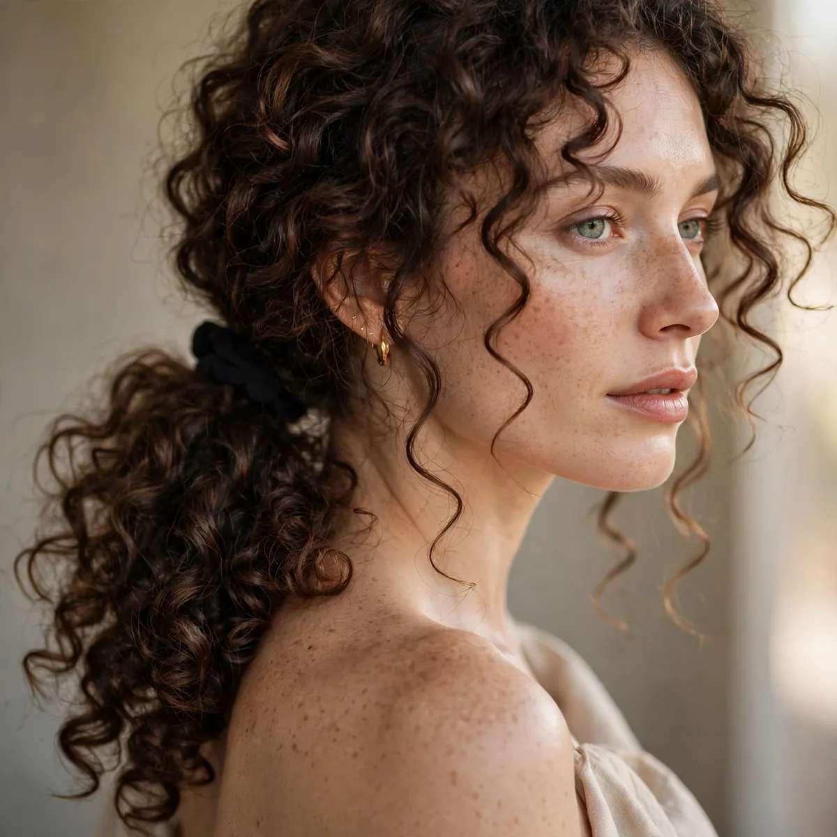 Low side ponytail on curly hair
