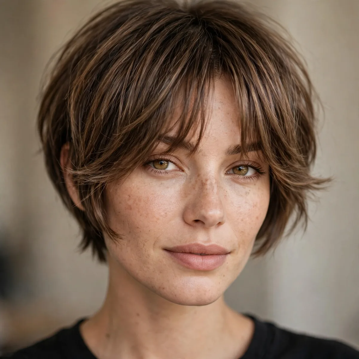Bixie haircut with curtain bangs