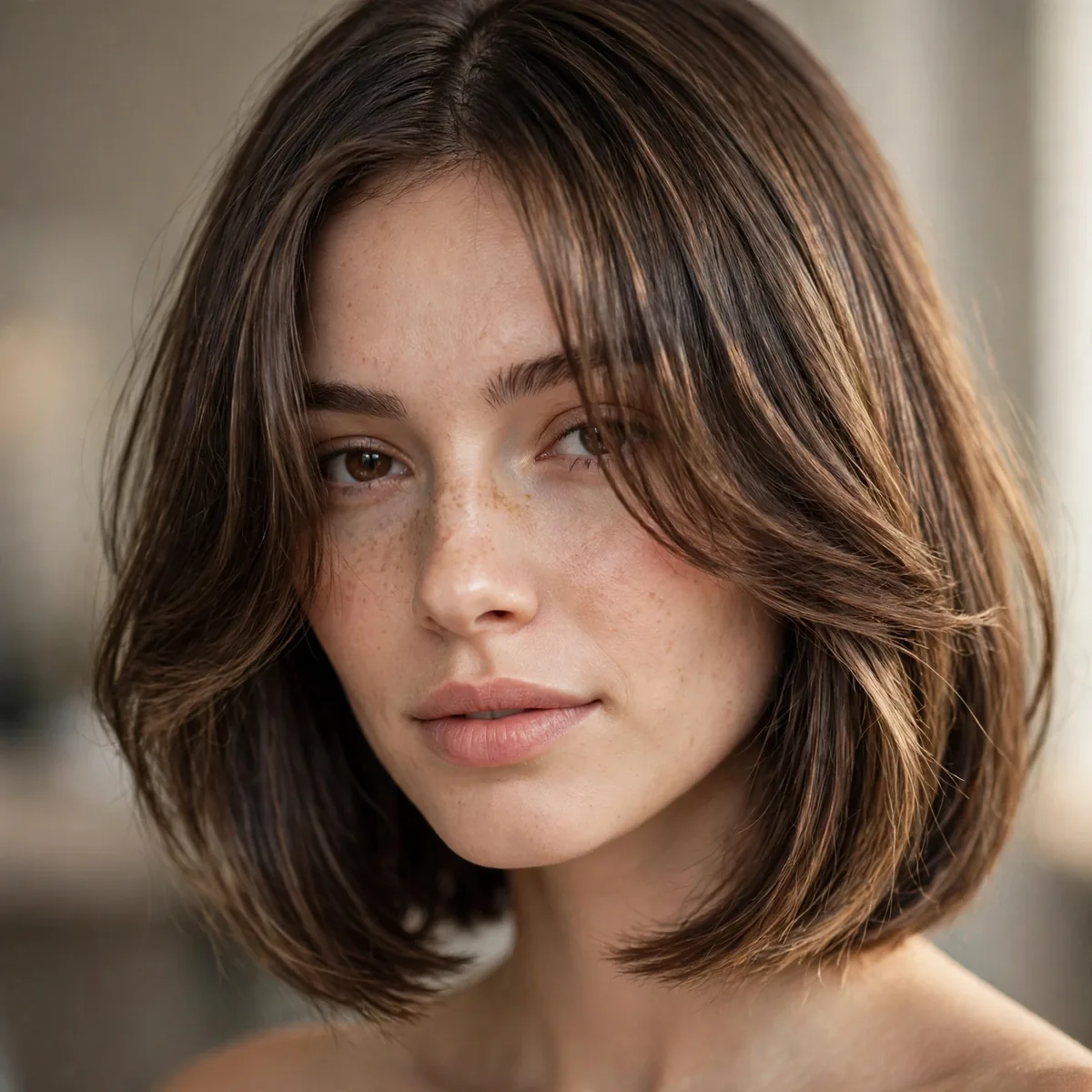 Lob haircut with long curtain bangs