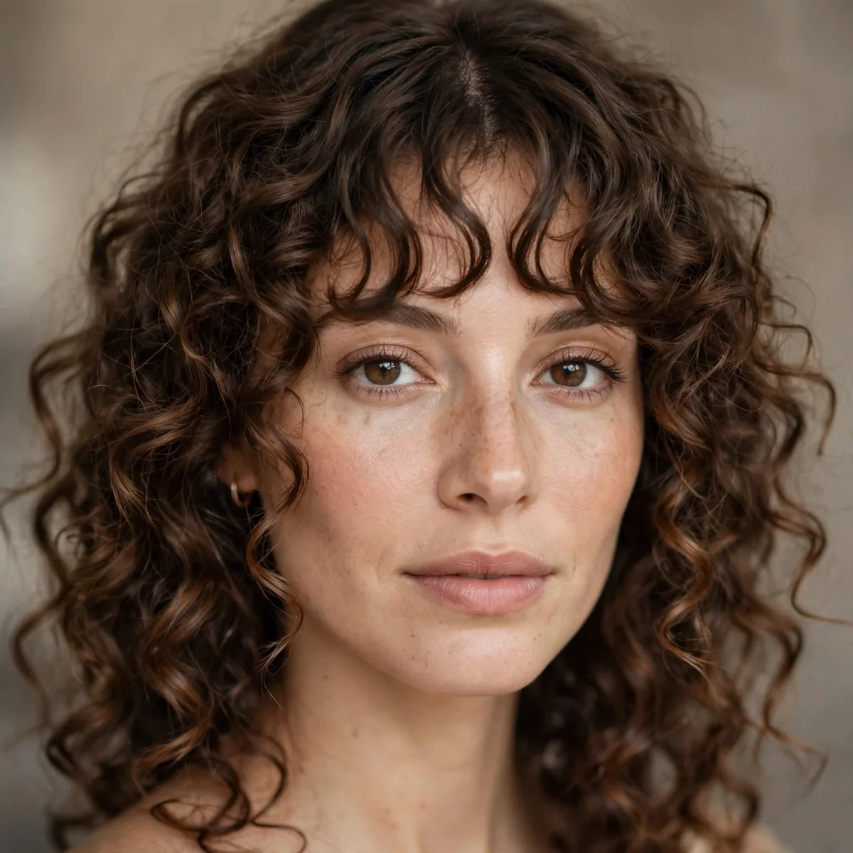 Curly hair with curtain bangs