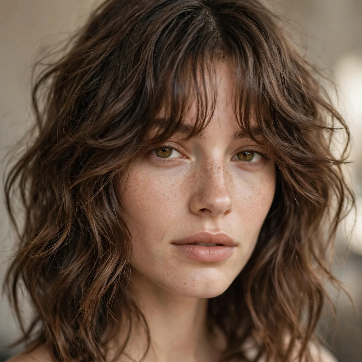 Wavy hair with curtain bangs and texture