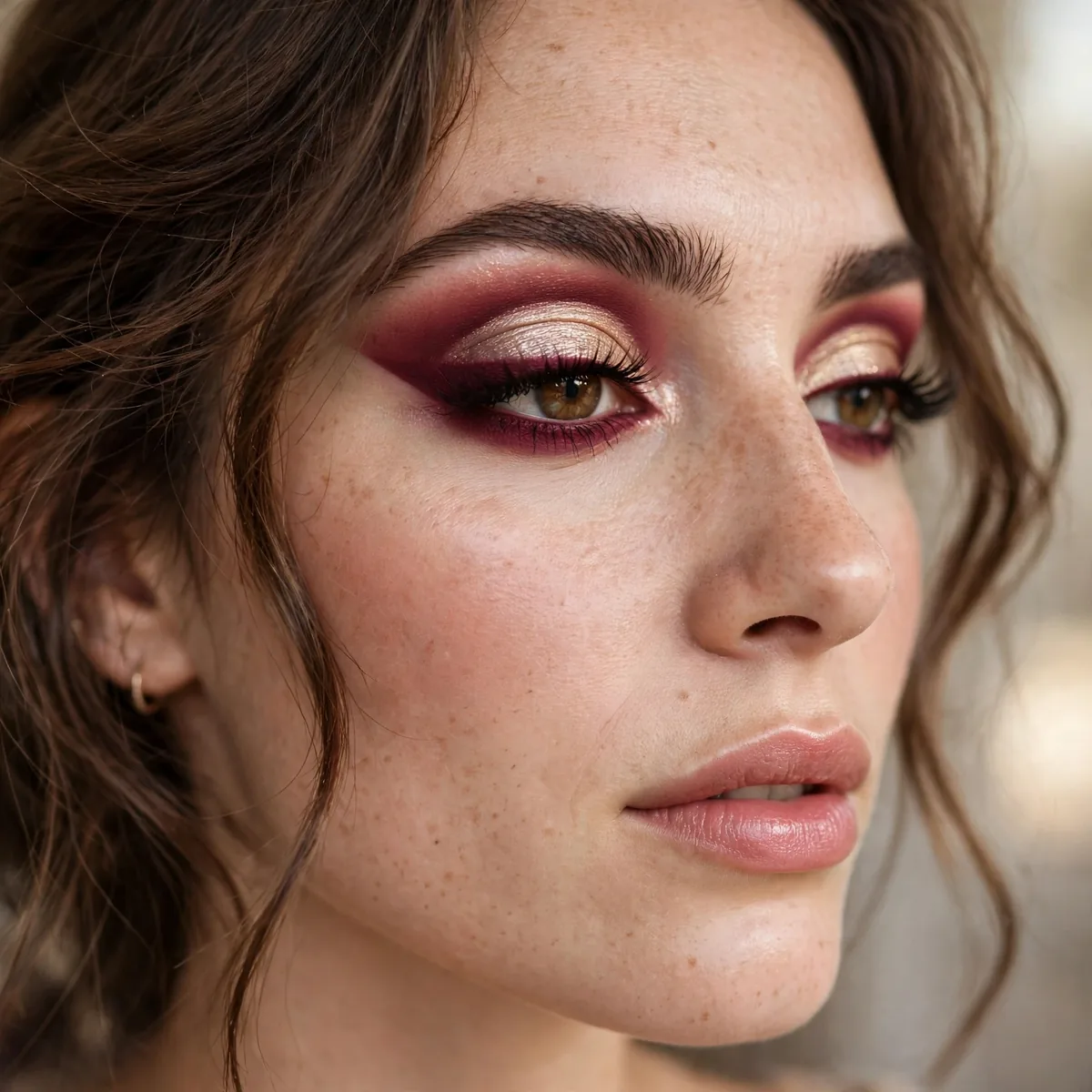 Burgundy cut crease romantic look