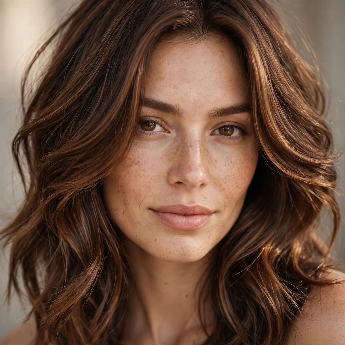 Woman with dimensional chestnut brown hair