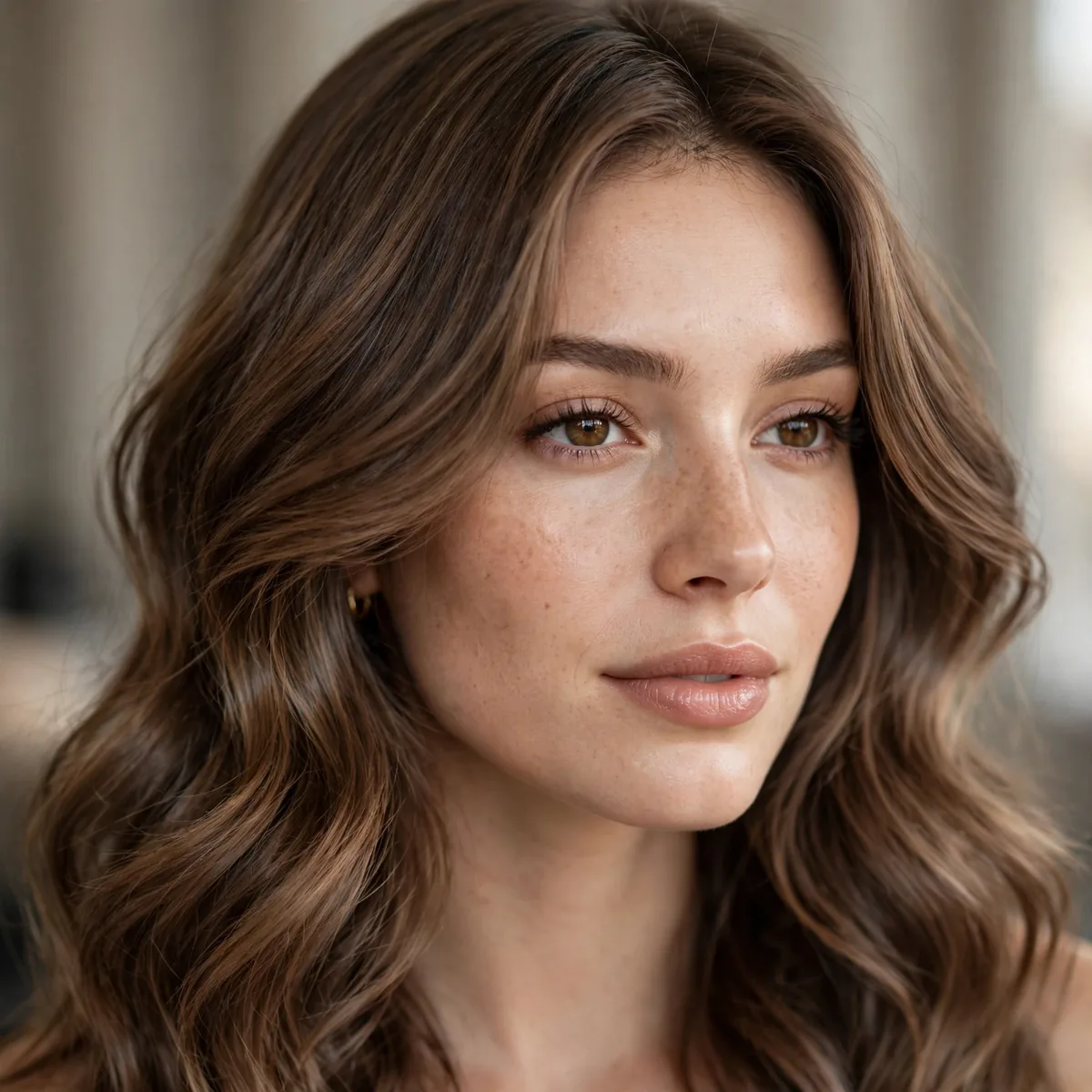 Woman with mocha brown melted hair color