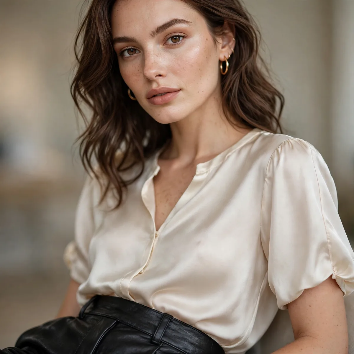 Leather pants with elegant top