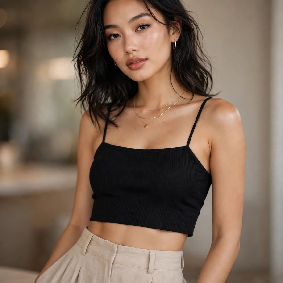 Wide leg pants with crop top date night