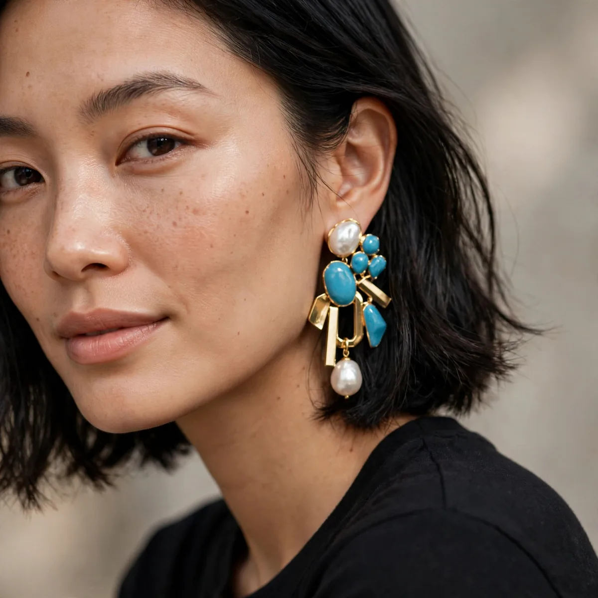 Statement earrings with simple outfit