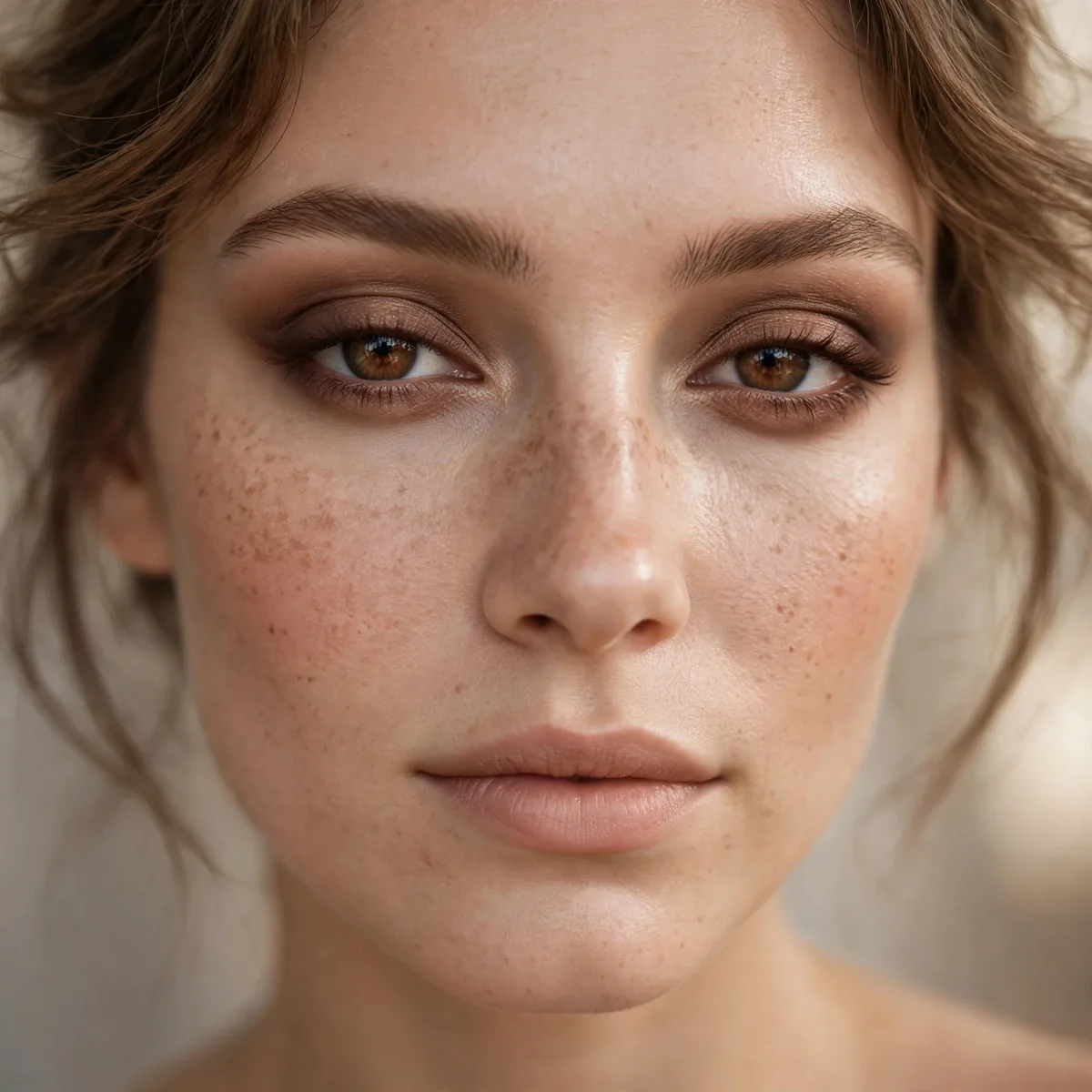 Woman with a soft brown smoky eye daytime look