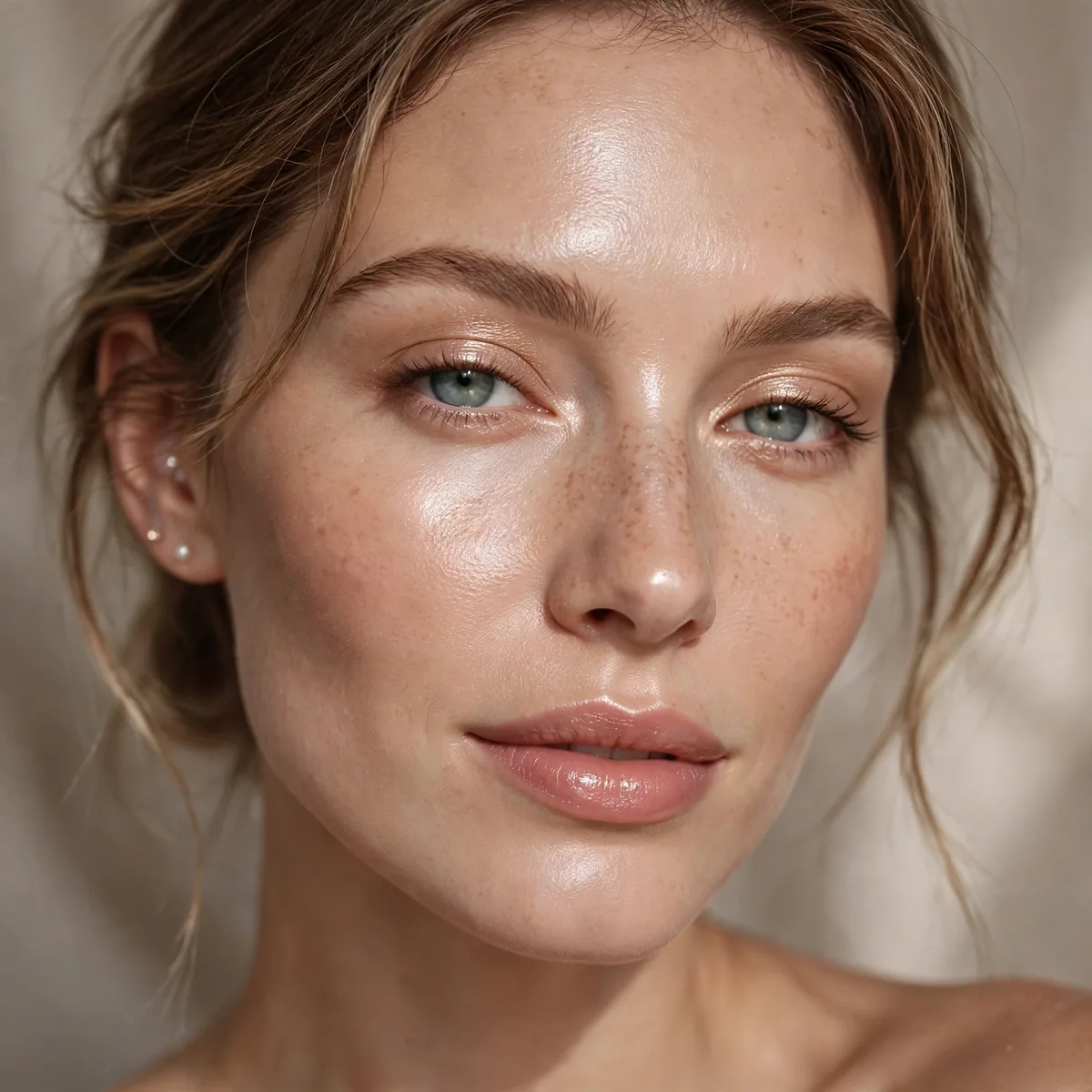 Woman with satin glowing skin makeup