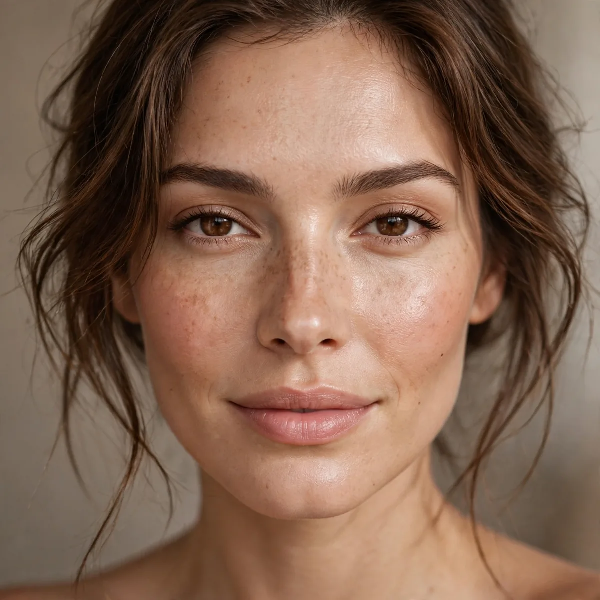 Woman with no-makeup glam natural polished makeup