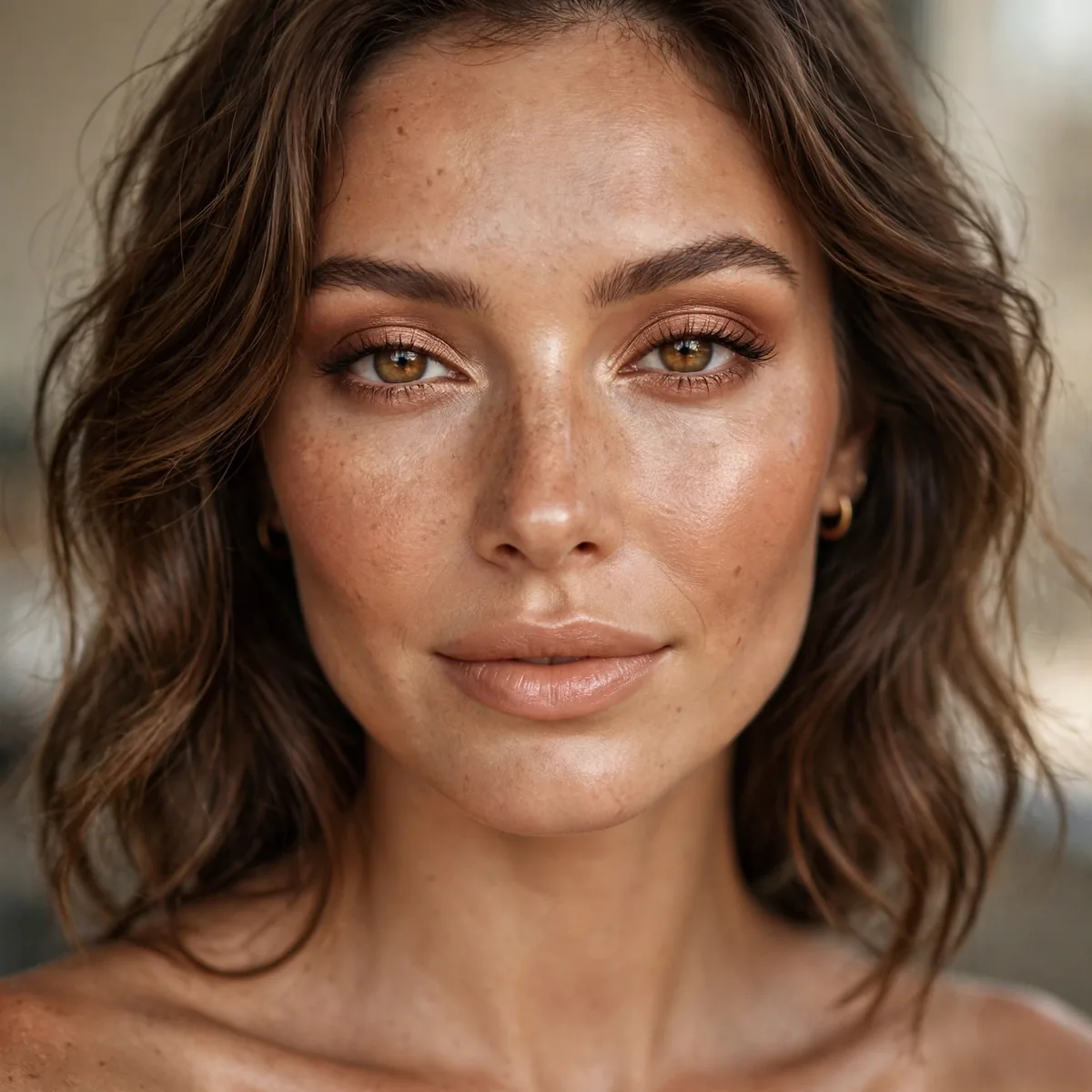 Woman with bronzed goddess daytime makeup