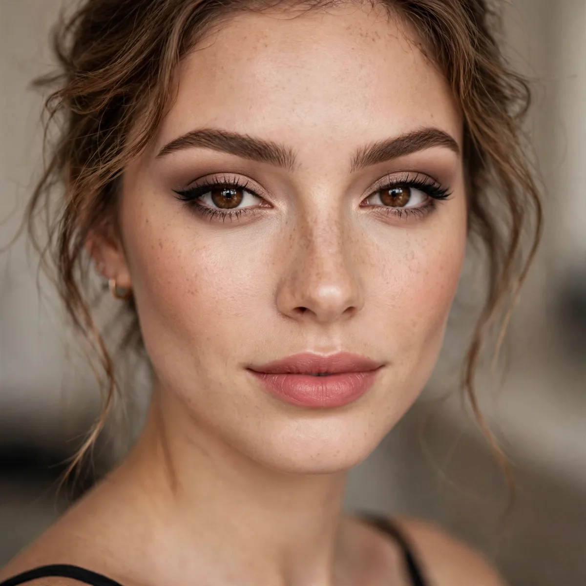 Woman with a complete ten-minute full face makeup
