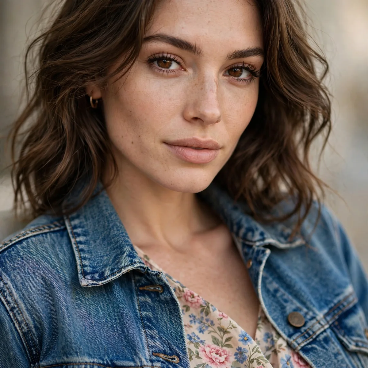 Denim jacket over floral dress