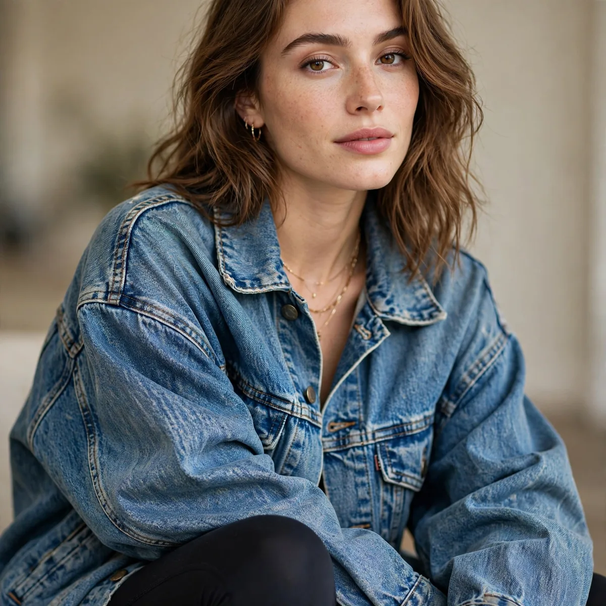 Oversized denim jacket with leggings