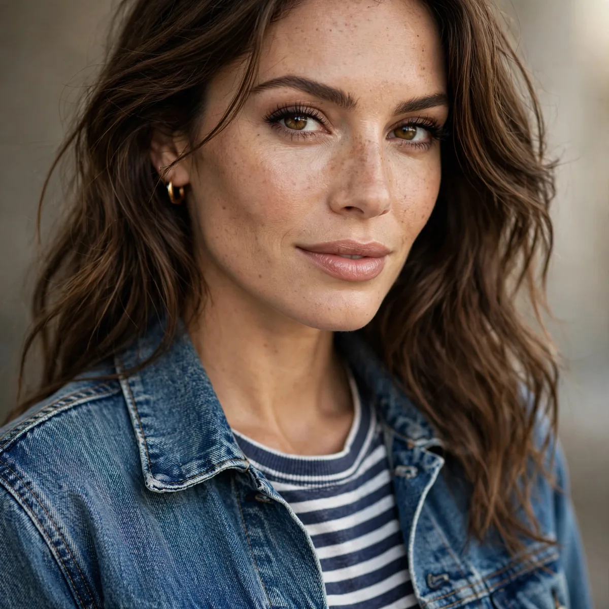 Denim jacket with striped shirt