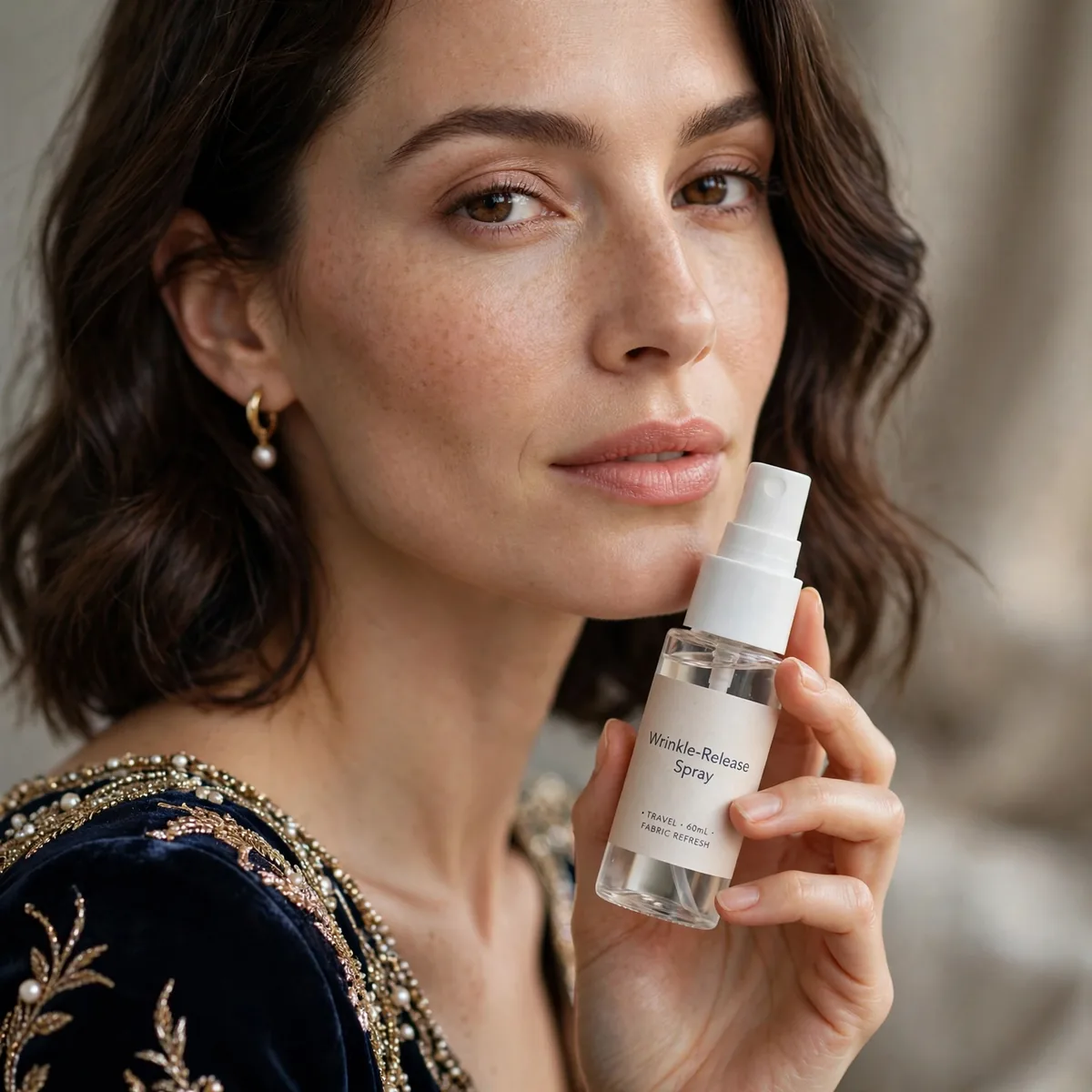 Travel wrinkle release spray