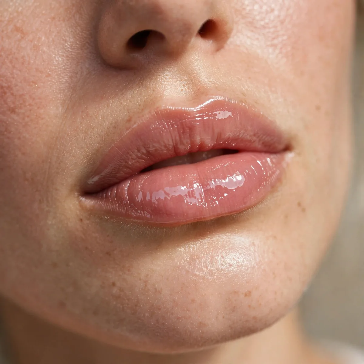 Glossy lips dewy makeup look